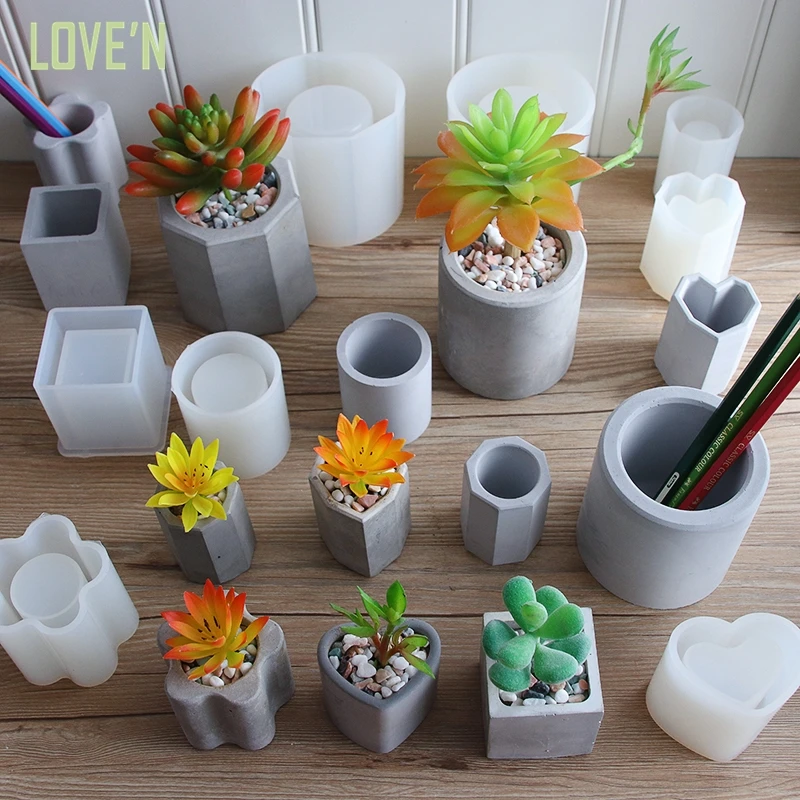 

LOVE'N air plant pen holder Desktop storage succulent planter Cement Concrete plant pot silicone mold for diy handmade Homedecor