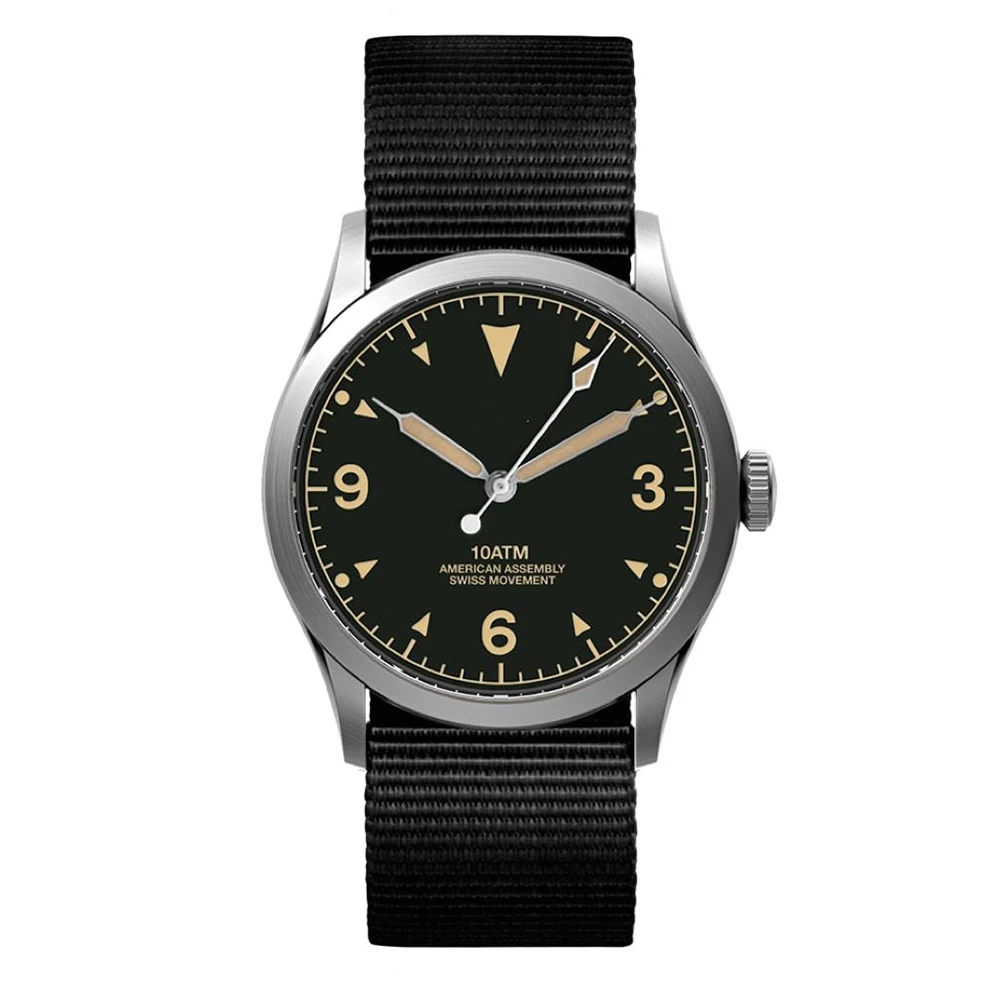 

36mm Waterproof Luminous Hands Dial Tradition Black Quartz Pilot Watch