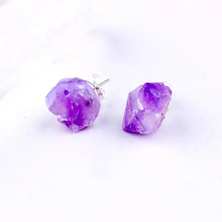 

Sexy Natural Stone Stud Earrings Amethyst Irregular Earrings Druzy Stud Earrings