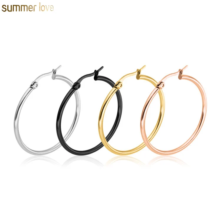 

New Fashion Women Silver Gold Black Filled 40mm-80mm Big Circle Stainless Steel Exaggerated Hoop Earrings Jewelry, Gold/silver