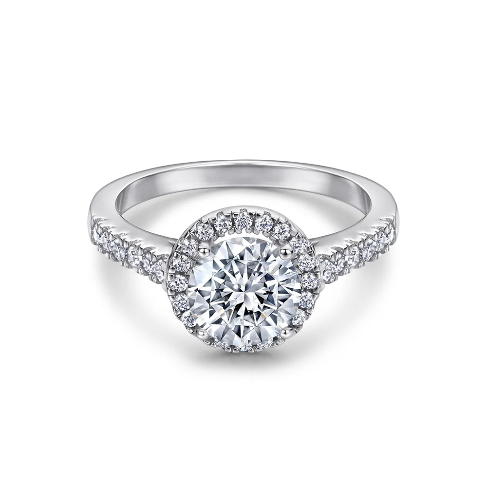 WMTL002 Classic Wedding Rings Jewelry S925 Silver Ring With Platinum Plated Round Halo Diamond Cubic Zircon Engagement Ring