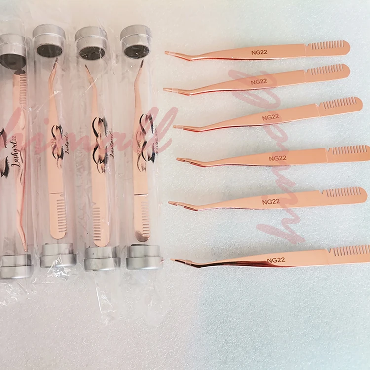 

OEM high quality custom logo metal eyelash applicator rose gold eyelash tweezers, Black, rose gold, gold, siver, blue, pink, etc
