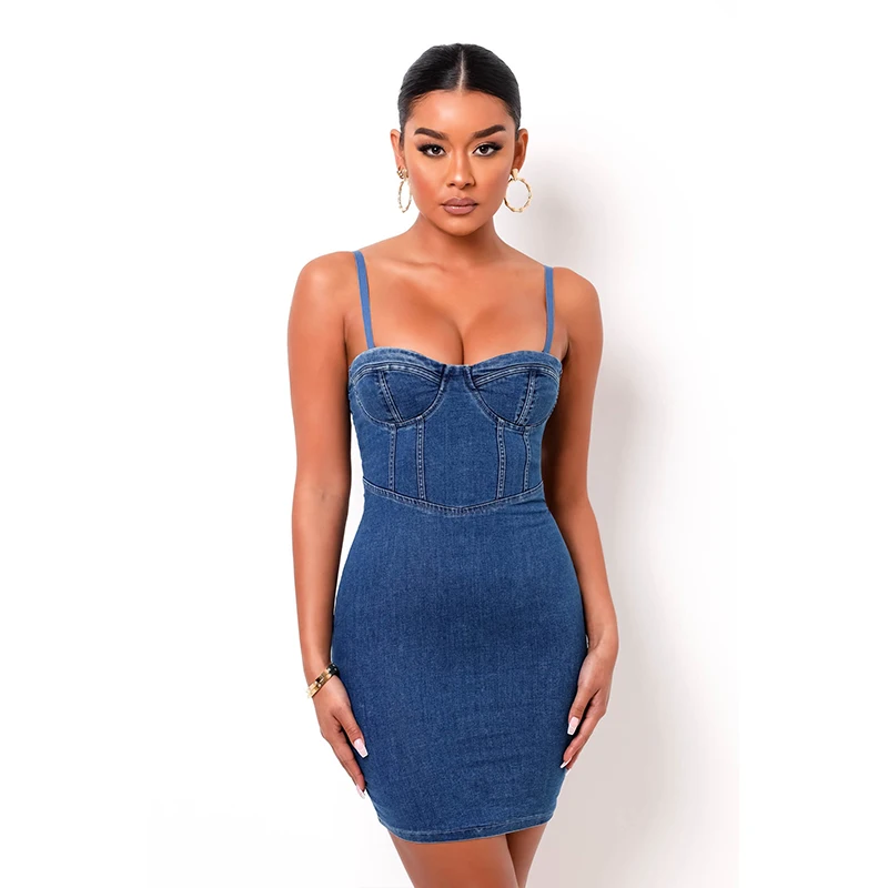 

2021 summer new designs lady denim material fashion women sexy dress girl casual mini dresses
