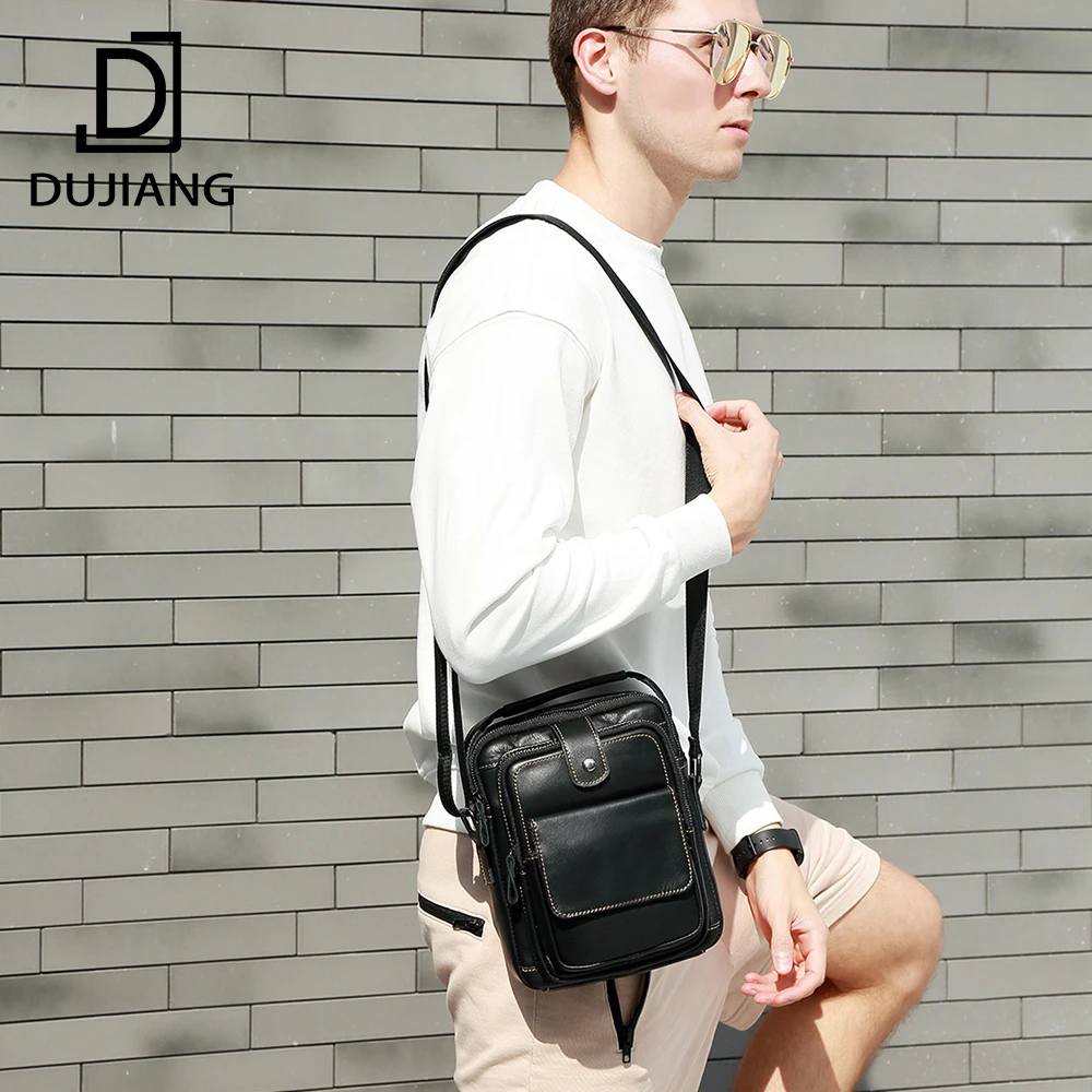 

DUJIANG Vintage Zipper Genuine Leather Sling Bag Men'S Handbag Retro Mens Shoulder Bag Messenger Bags Crossbody, Coffee,brown, black