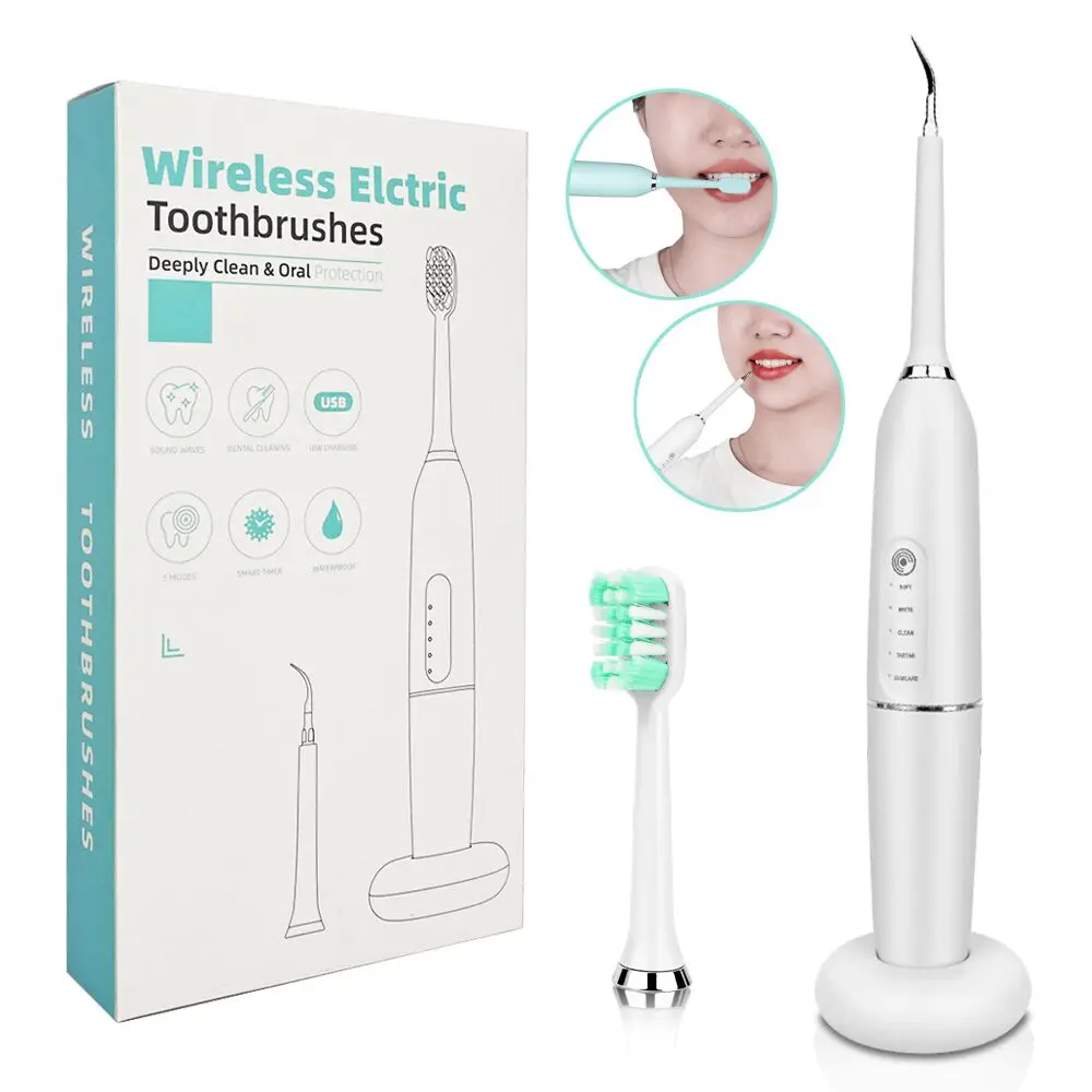 

2 in 1 Wireless Electric Toothbrush Tartar Plaque Dental Calculus Remover for Deeply Cleaning, White, green