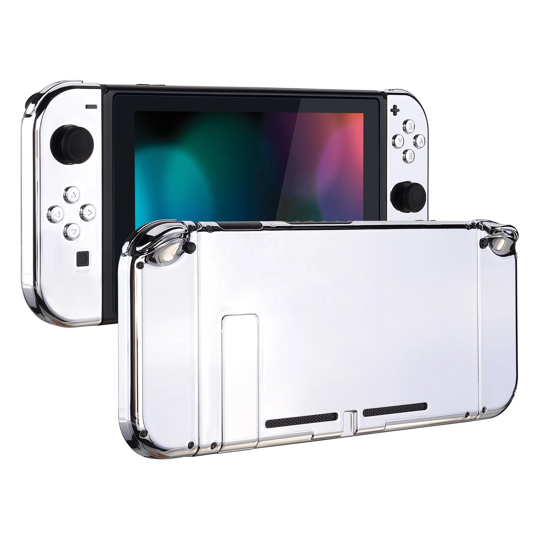 

Plating Silver Backplate Bottom Panel With Kickstand Handle Shell For Joycon Custom Controller Case Nintendo Switch Console