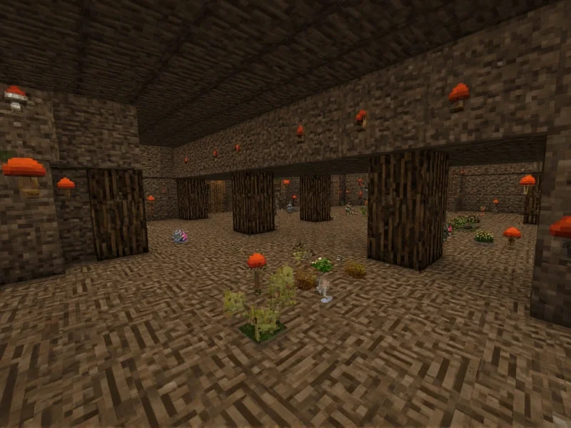 Underground mushroom farm design in Minecraft survival mode