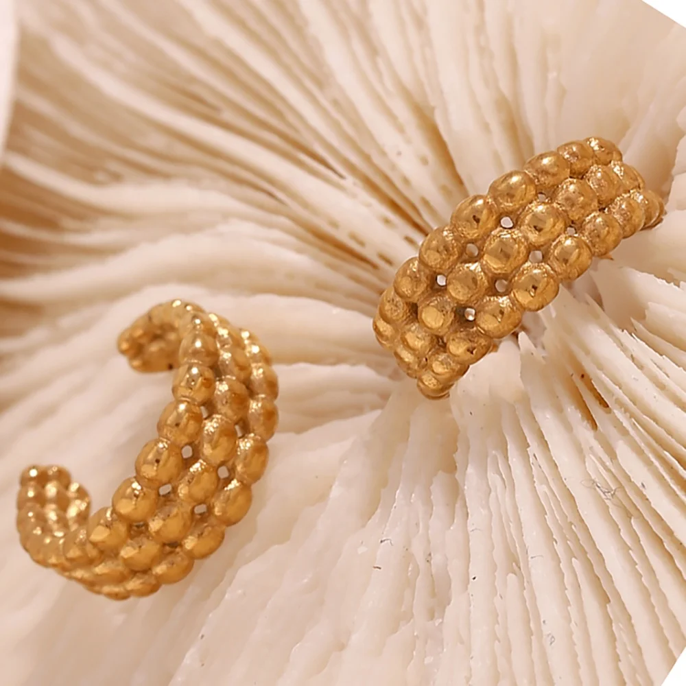 

Three Layer Beaded Clip On Earring Gold Plated Waterproof Jewelry Tarnish Free Cuff Earrings