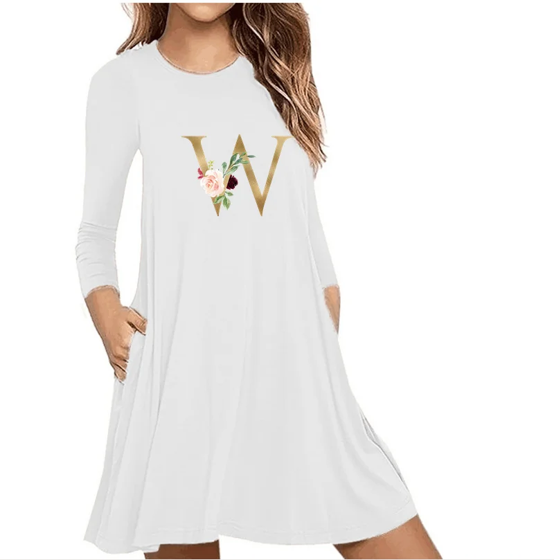 

Solid Color Dresses Women Lady Elegant Summer Casual Long Maxi Dresses Women's Pure Long Sleeve Pocket Dress, Customized color