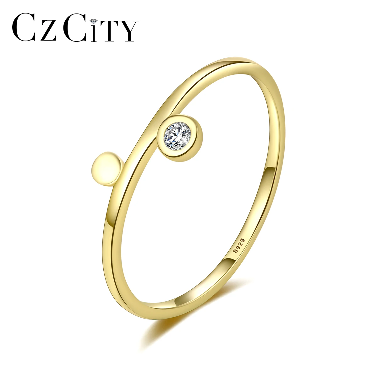 

CZCITY Latest Wedding Simple Zircon Ring Designs Women 925 Sterling Silver Girl's Ring 14K Gold Plated