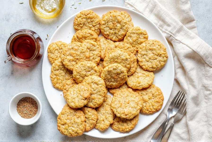 Rosemary crackers arranged on a rustic wooden plate