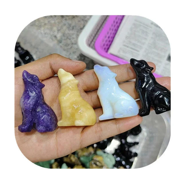 

55mm crystal carving wholesale natural mixed quartz crystal wolf figurines for home decoration