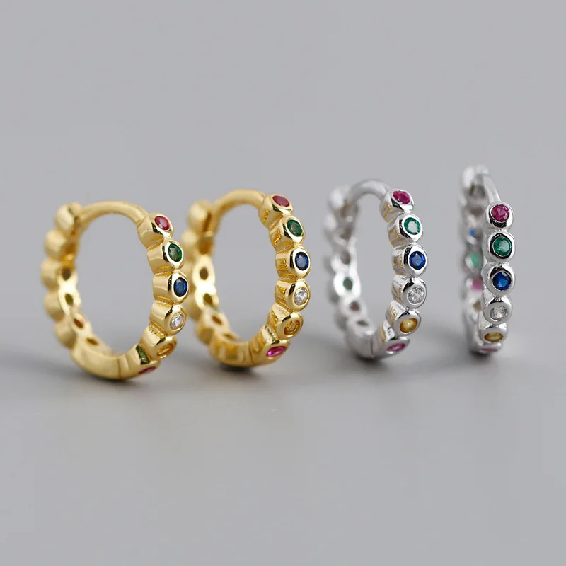

LUOXIN Custom Trendy Gold Small Rainbow CZ 18k Women Jewelry 925 sterling silver Earrings