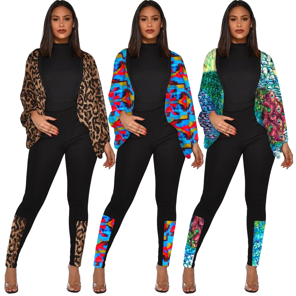 

women clothing Women's leopard printed lantern sleeve trouser suit with two pieces set FM-3912