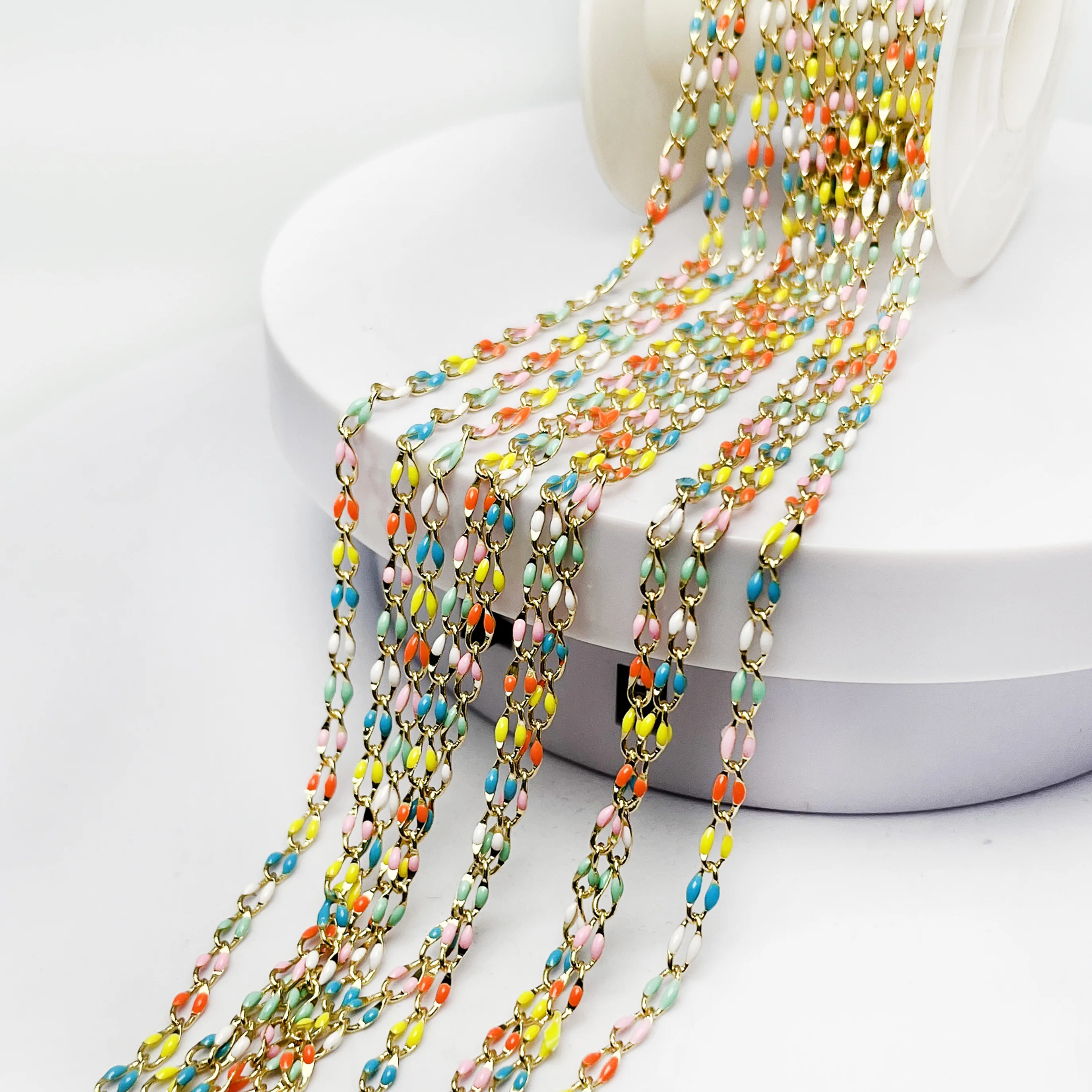 

3mm*7mm enamel oval link chain bracelet making necklace making multi-colors brass lip chain