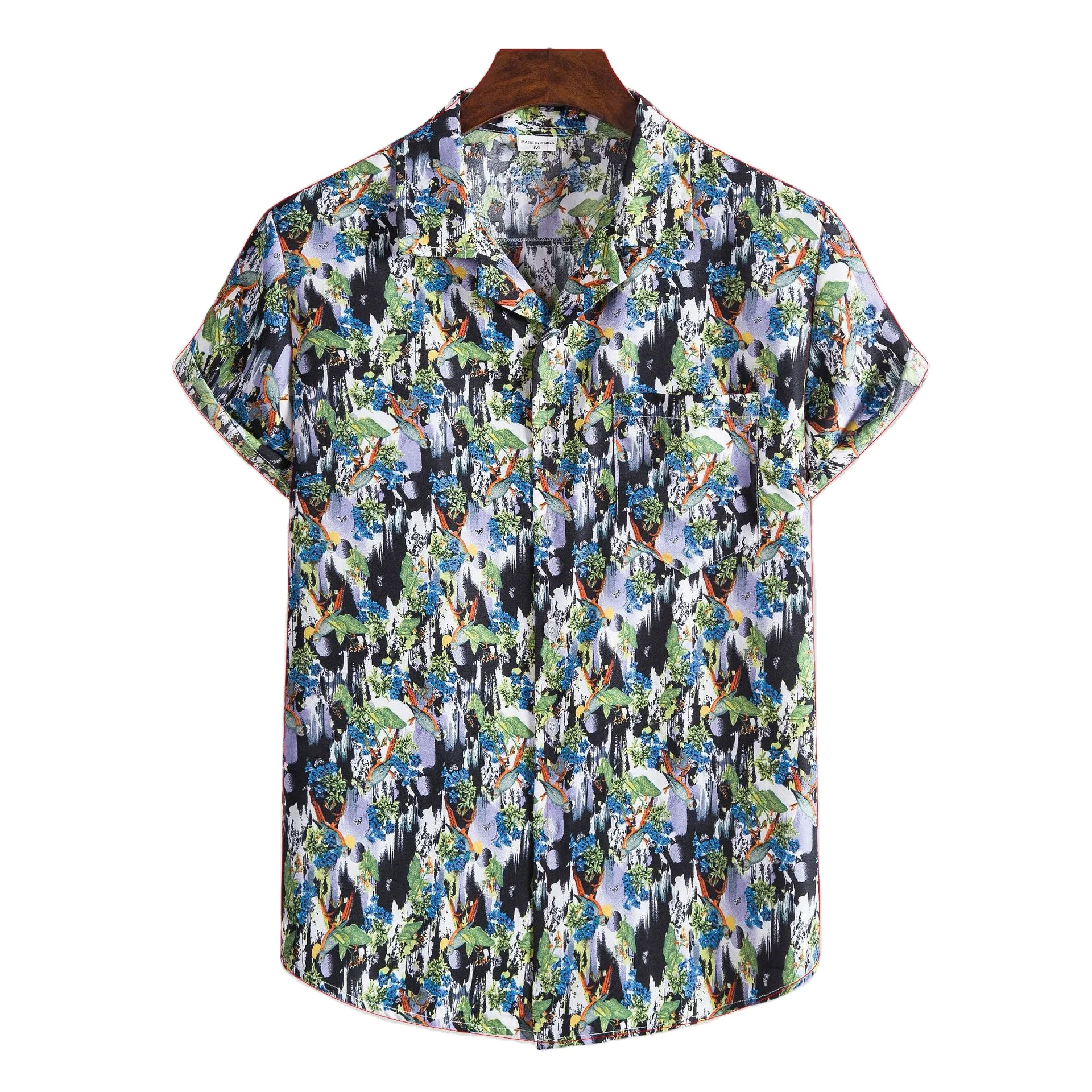 

New summer men's floral fashion short sleeves casual slim shirt temperament commuting
