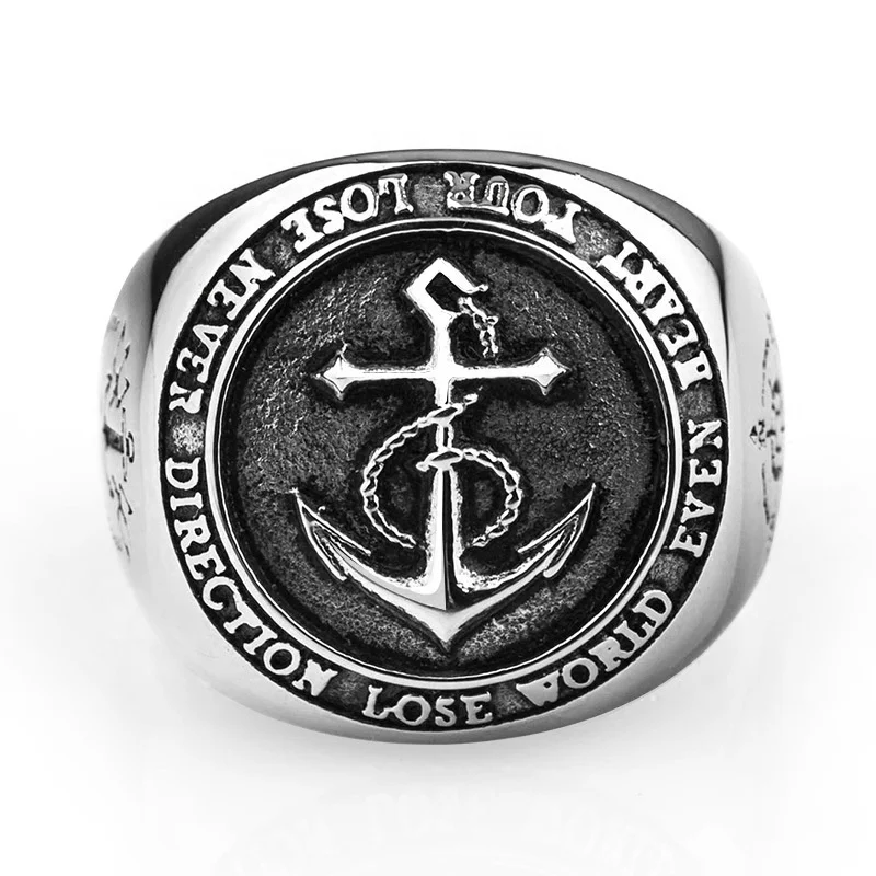 

Viking anchor ring for male student personality stainless steel retro color single ring ring Trident Totem