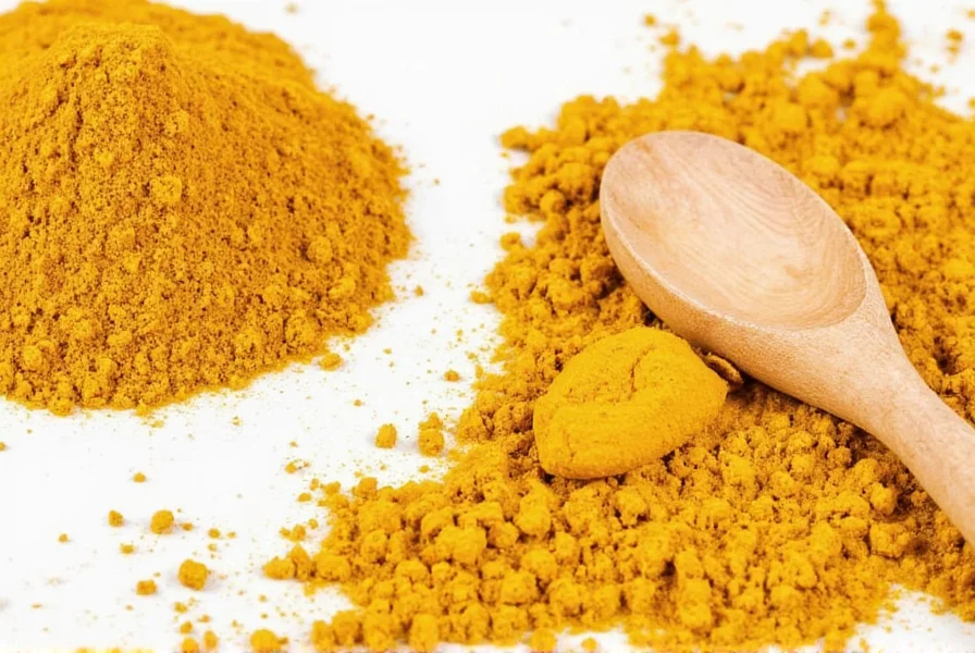 Various turmeric substitutes arranged with measuring spoons showing proper ratios