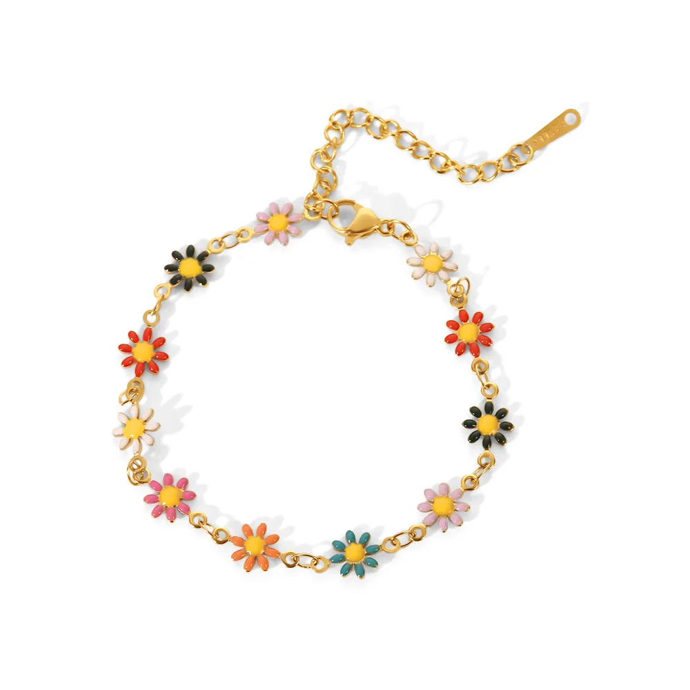 

18k Gold Plated Stainless Steel Bracelets For Women Colorful Daisy Chain Bracelet For Women
