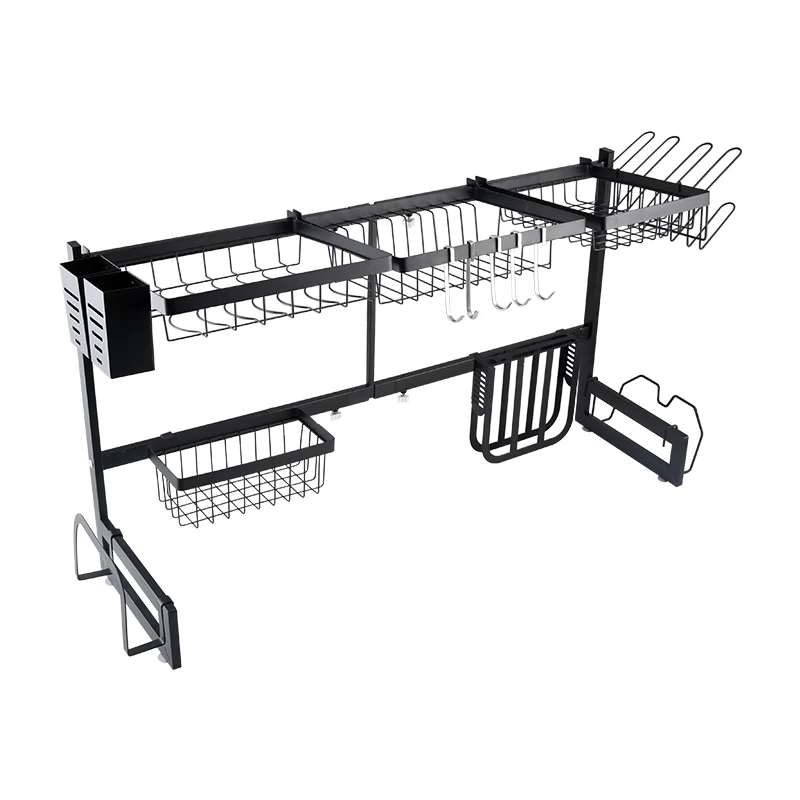 

Stainless Steel Kitchen 2 Tier Dish Sink Drying Rack Black Bowl Storage Rack Over the Sink Dish Draining Rack