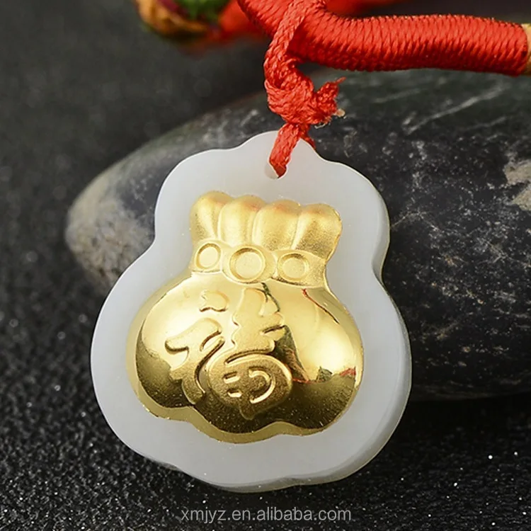

Certified Gold Inlaid With Jade 3D Hetian Jade Inlaid With Gold Pure Gold Hetian Jade Gemstone Lucky Bag Pendant For Men