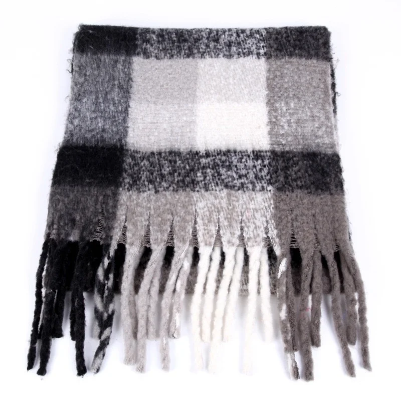
Factory Direct Supply Tartan Wool Scarf Check Pattern Cashmere Thick Shawls Tassel Scarf 