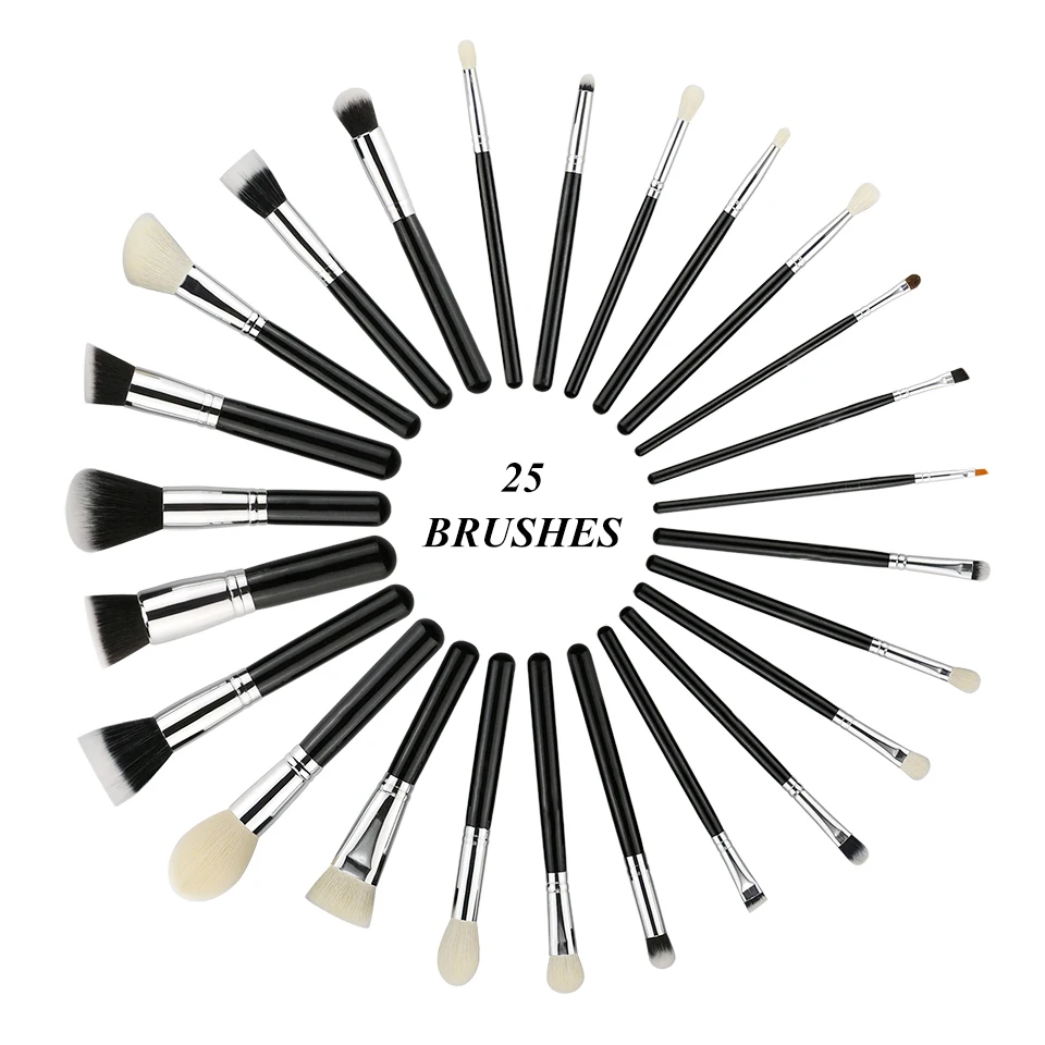 

BEILI Black Professional Makeup Brushes Set 25pcs Natural Hair Foundation Powder Contour Eyes Blending Brushes NO LOGO Stock