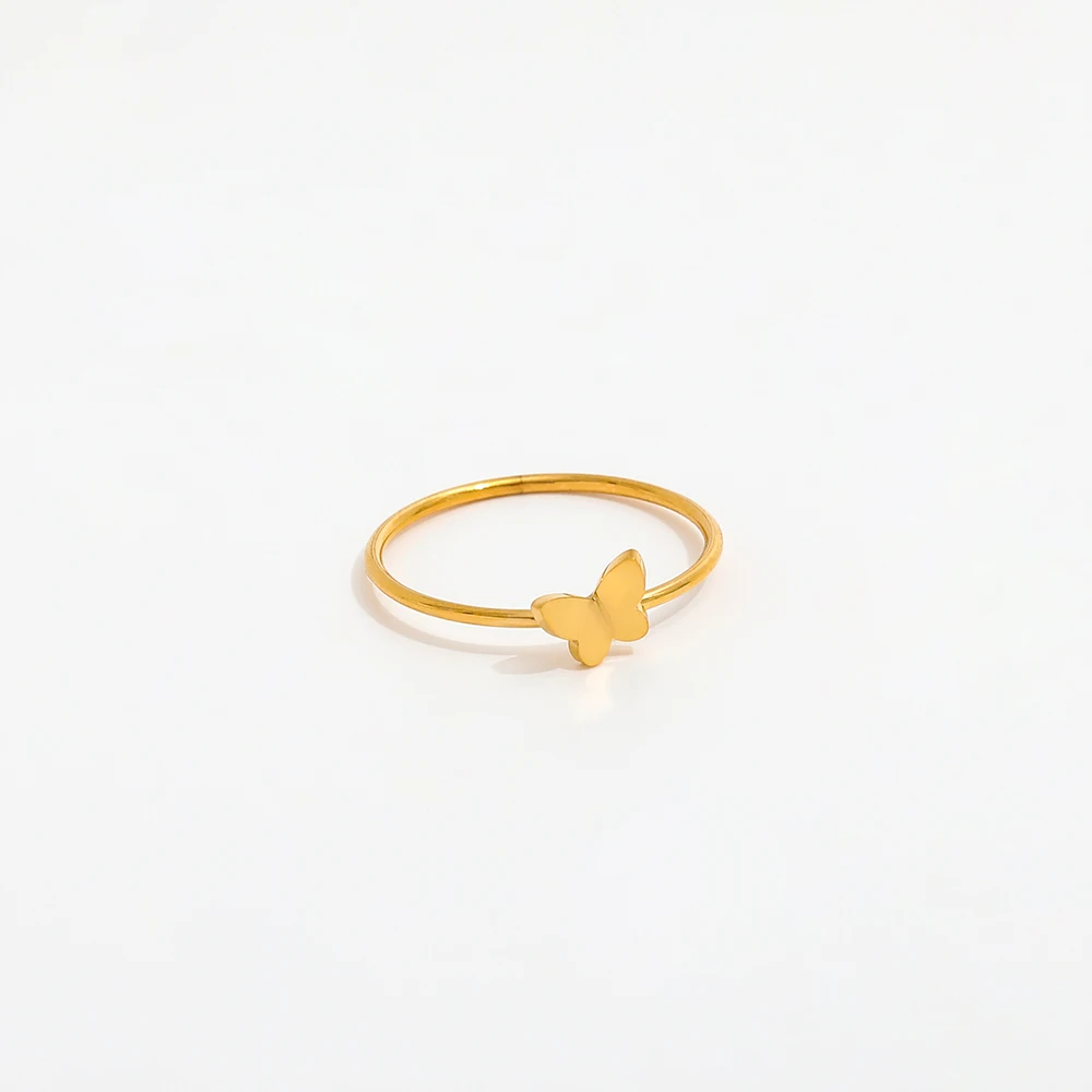Tarnish Free High End 18K Gold Plated Dainty Butterfly Fashion Rings for Women Stainless Steel Jewelry