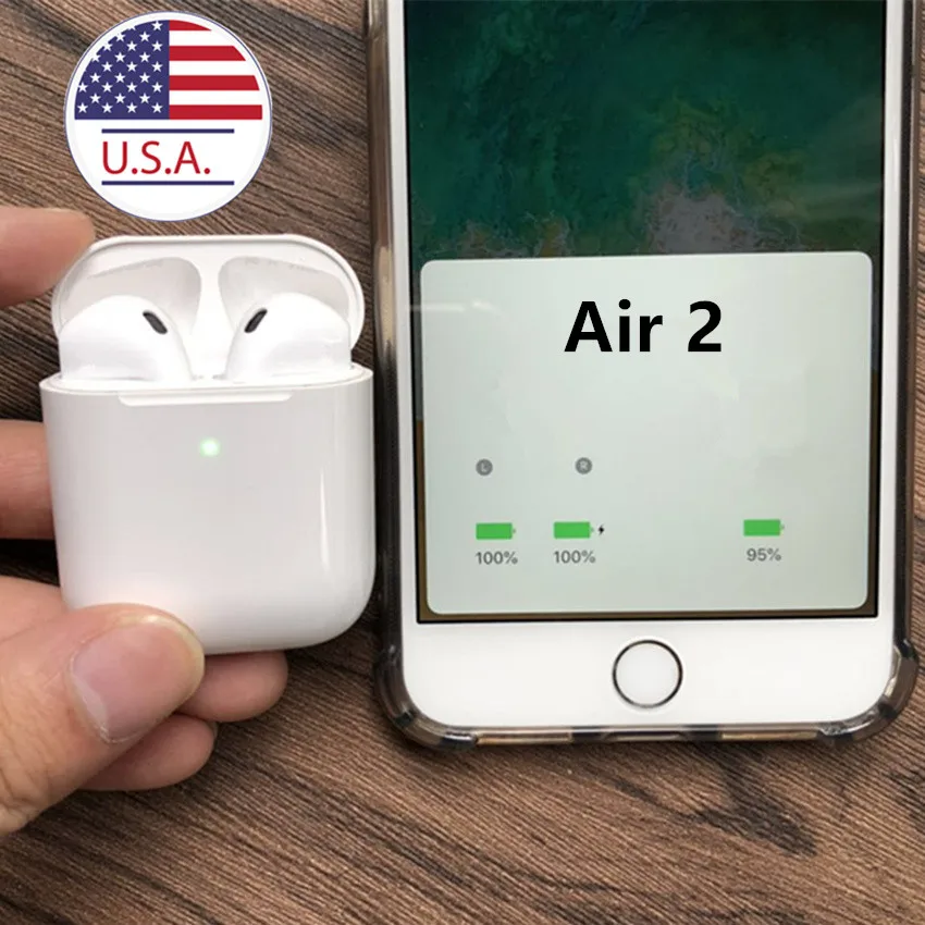 

Free shipping gen 2 1:1 Air 2 TWS Rename+GPS+wireless charging+Valid serial number Wireless Earphone Earbuds For air 2 air pro 3, White