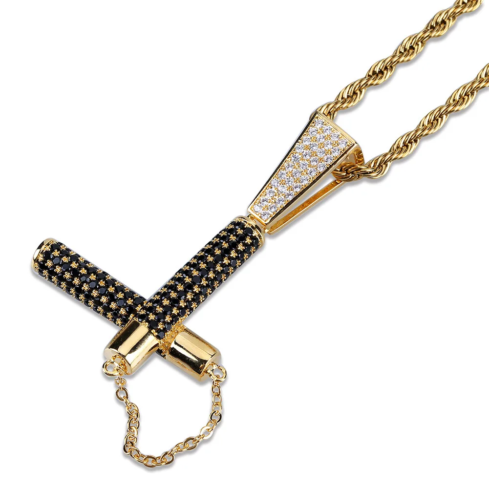 

Hip-hop hot sale with black zircon nunchucks necklace rap hipster men's pendant