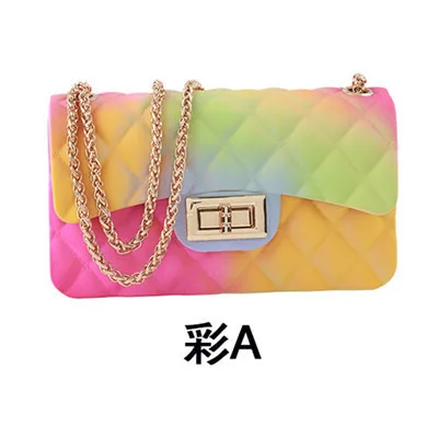 

BG-0205 Simple Hot Sales New Arrival Chain Bag Colorful Trendy Jelly Rainbow Color Rhombus Lock One-shoulder Diagonal Handbag, 5 colors