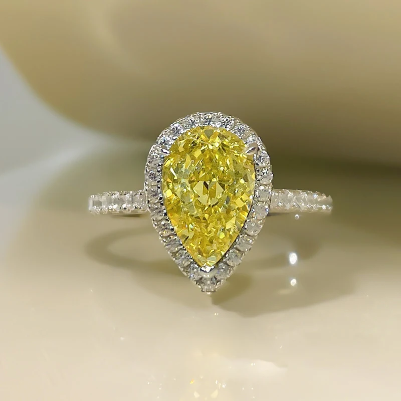 

New S925 Sterling Silver Ring 7*11 Water Drop Radiant Yellow Diamond Ring Female 5A Zircon Factory Direct Sales, Picture shows