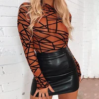 

women casual romper tops 2019 long sleeve sexy see through mesh romper tops cheap