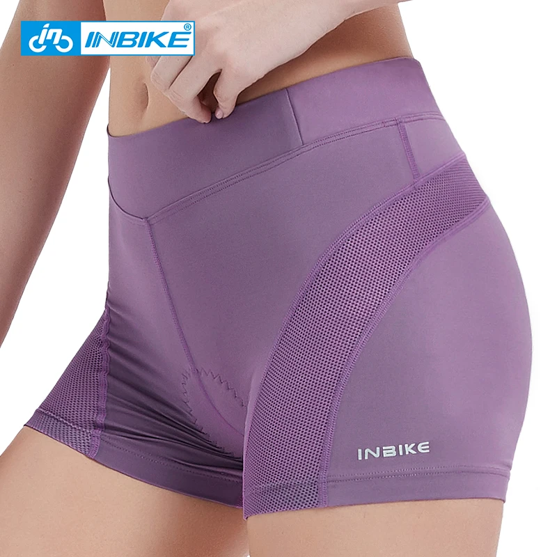 

INBIKE Women Shorts Shockproof Stretchy Briefs Mesh Breathable Underwear MTB Cycling Shorts SW003, Purple/black