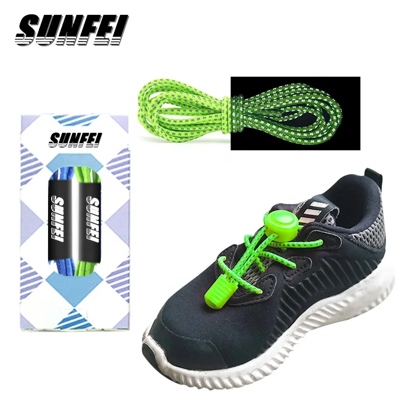 

custom logo Reflective no tie Shoe Laces round shoelaces elastic Polyester shoe lace adjustable Locking Shoelaces for sneaker