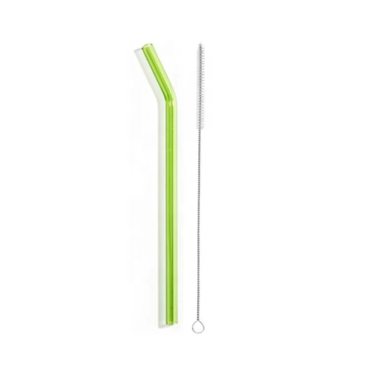 

Amazon Top Seller Portable Drinking Straws Borosilicate Glass Straw With Brush Set Bent, Clear/colored