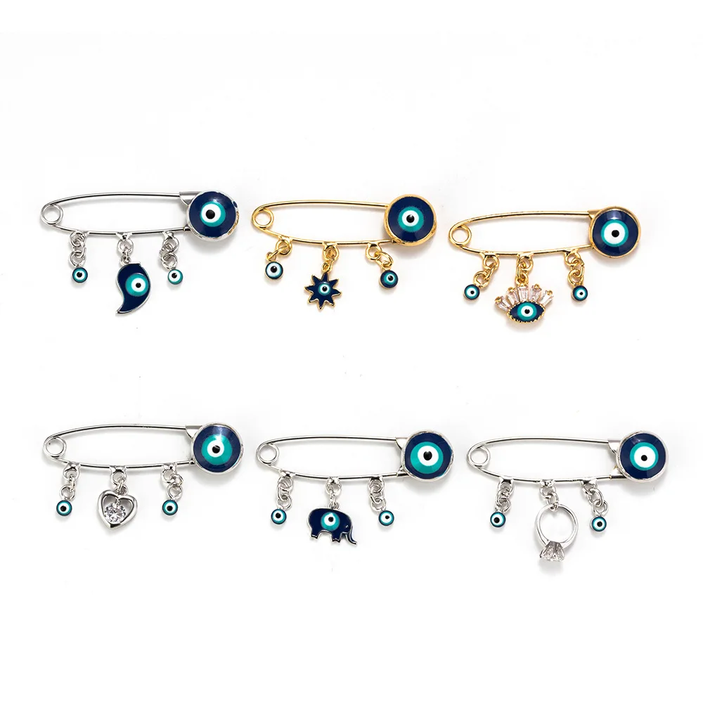 

INS fashion designers cute heart elephant shape zircon evil blue eye charm brooches pin jewelry for women ladies, Gold color