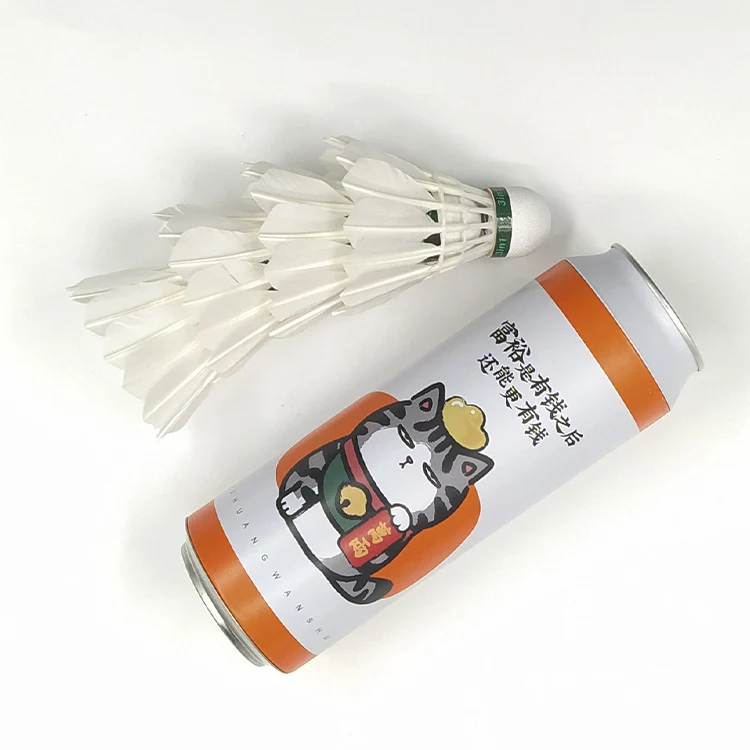 

3in1 innovative Tin Can Packing feather shuttlecock badminton with PU fiber cork thicker shaft model 218, Natural white