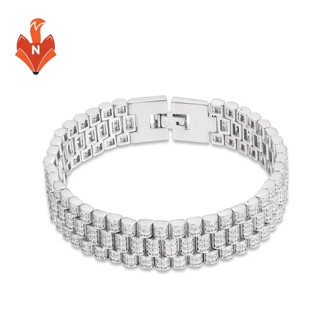 

AJ025-BR Luxury jewelry 18k 24k dubai gold plated bracelets hip hop bangles men jewelry for Amazon wish ebay online store, White gold