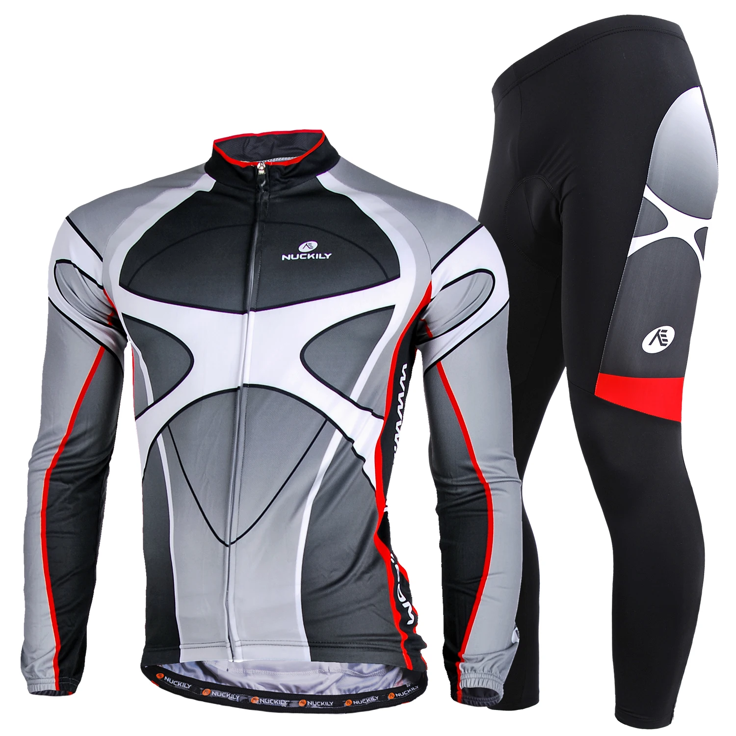 

NUCKILY Men's summer spring autumn breathable long sleeve cycling jersey and padded pants sets suit bike riding wear, Black
