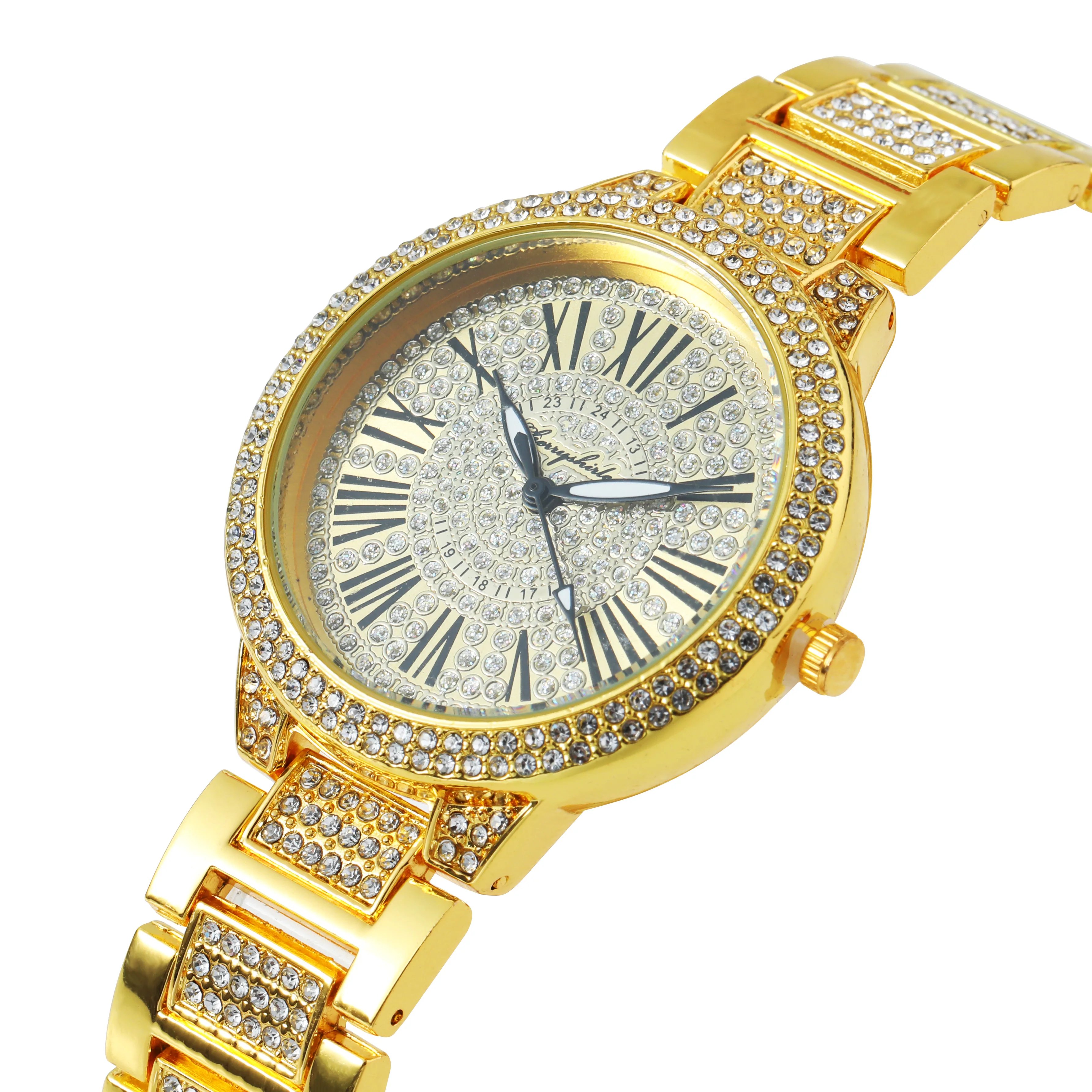 

New hip hop sky star men's and women's universal steel band luxury watch Rome scale full diamond inlaid quartz watch