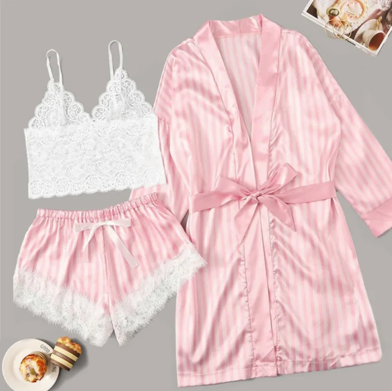 

silk satin pajama short robe sets women pyjama