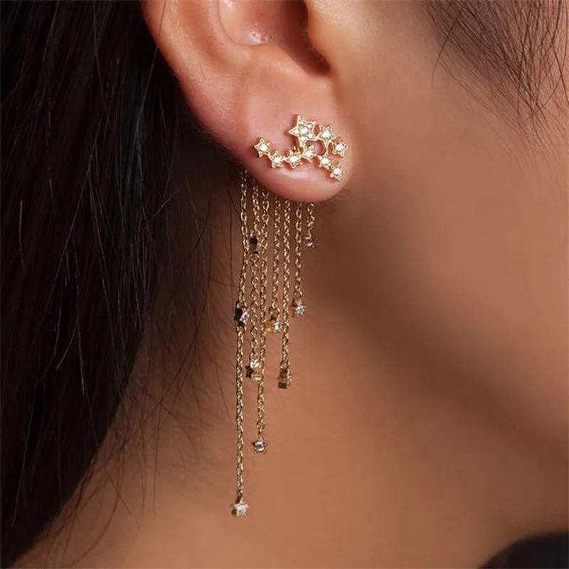

Hot Sale Exaggeration Temperament Star Pendant Earrings Tassel Earrings Retro Luxury Star Drop Earring for Women Girls, Gold