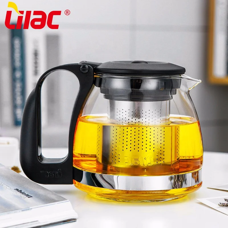 Lilac FREE Sample 700ml 1250ml chinese custom flower transparent glass tea pot with stainless infuser