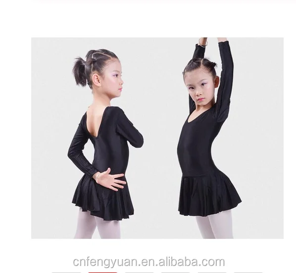 Kids Girls Long Sleeve Leotard Dance Dress Ballet Gym Skating Skirt Costume 