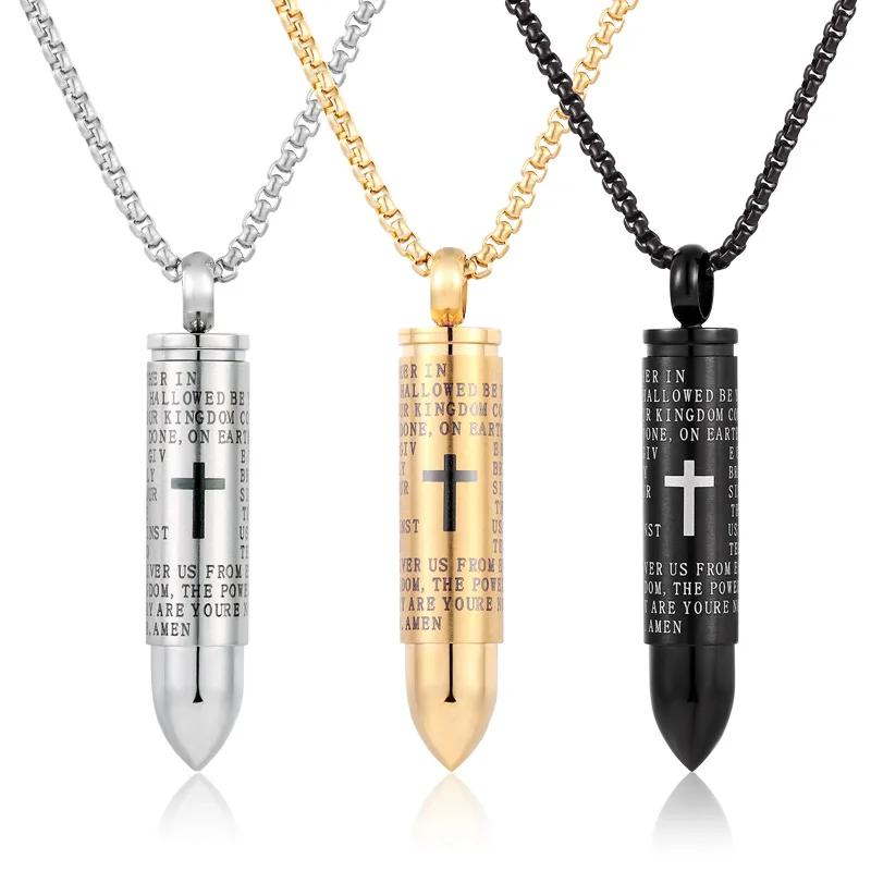 

Wholesale Cross design bullet necklace pendant jewelry Stainless steel bullet pendant necklace for men