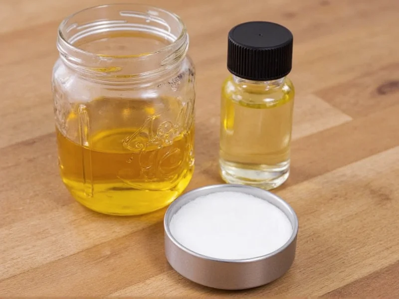 Homemade brass cleaner ingredients on wooden table