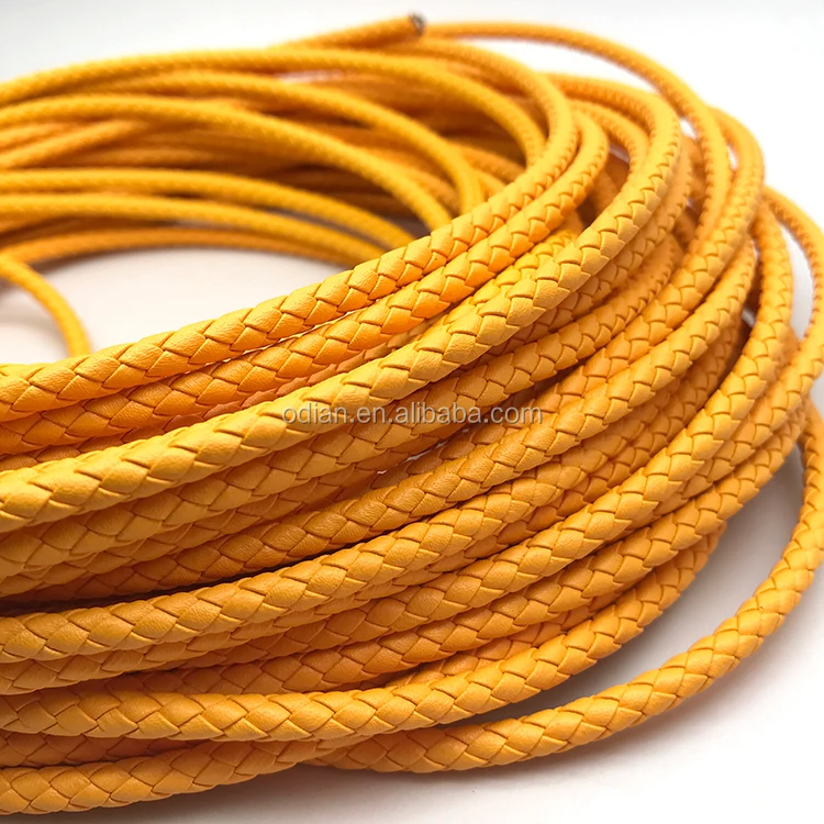 Odian Jewelry Genuine Cowhide 5mm 6mm Leather Cord Flat Laces Round Metallic Braided Leather