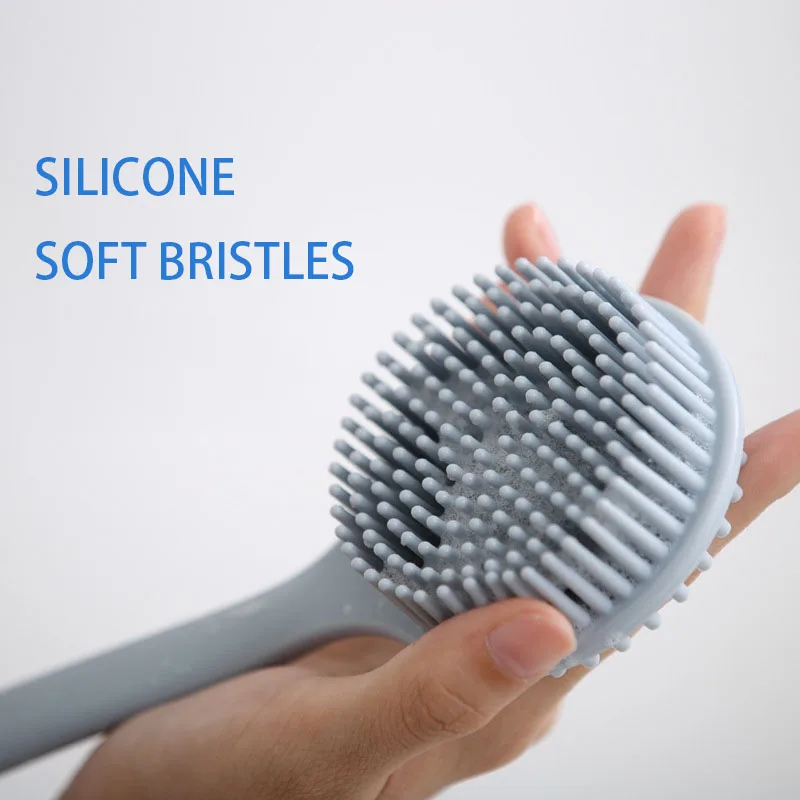 

Silicone Bath Brush Brushsilicone 2020 Hot Selling Silicone Double-Sided Body Scrubber Long Handle Body Brush, As picture