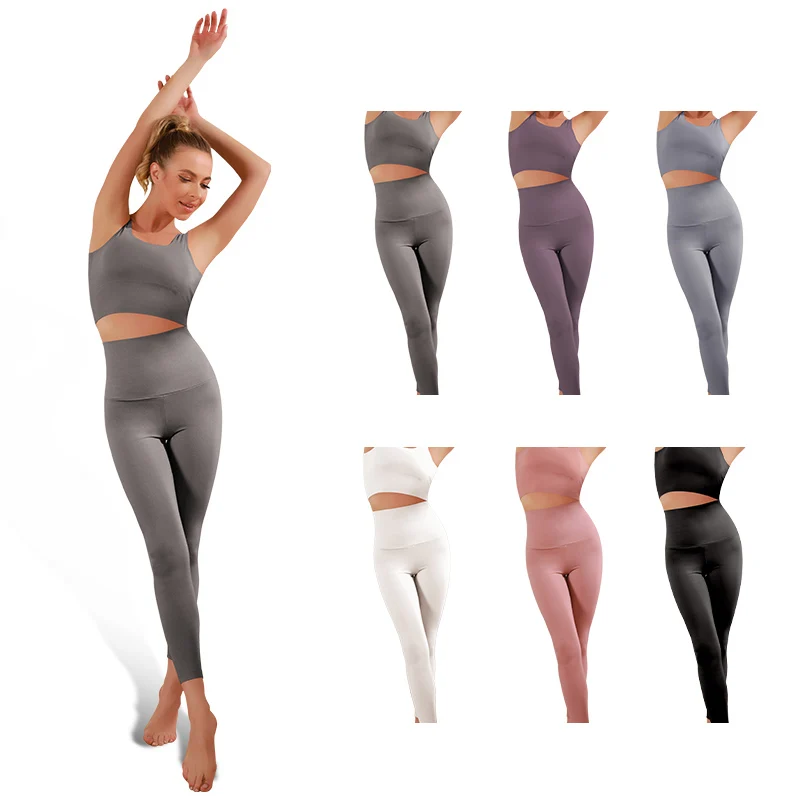 

2021 High Quality Two Piece Yoga Set Seamless Active Wear Leggings